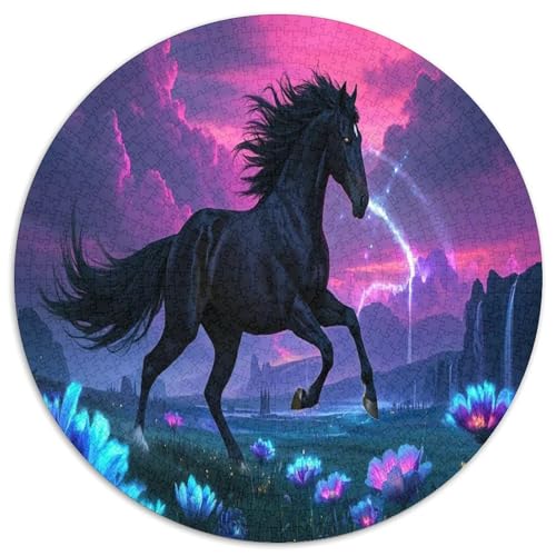 Pferd 1000 Teile Circular Puzzles Stressabbau-Spielzeugfür Erwachsene Kinder Schwieriges Unmögliches Für Karton - Familienpuzzle Geschenke Für Mama, 1000pcs (67.5x67.5cm) von GKWEQPQWK