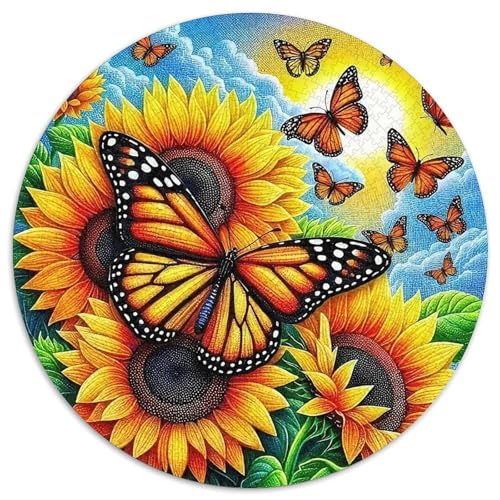 Sonnenblumen 1000 Teile Circular Puzzles Stressabbau-Spielzeugfür Erwachsene Kinder - Schwer, Verringerter Druck Rundes Für Erwachsene Geschenke Für Mama, 1000pcs (67.5x67.5cm) von GKWEQPQWK