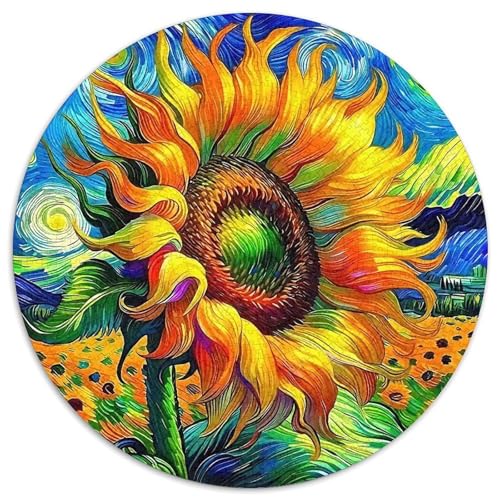 Sonnenblumen-Puzzle, rund, für Erwachsene, Geschenk für Familie, einzigartige Form und Heimdekoration, einzigartige Herausforderungsspiele, 1000 Teile (67,5 x 67,5 cm) von GKWEQPQWK