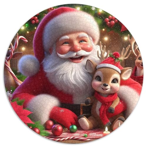 Weihnachtsmann 1000 Teile Runde Puzzles Puzzle für Erwachsene, Geschenk für Familie, einzigartige Form und Heimdekoration, kreatives Jugendliche und Erwachsene, 1000 Stück (67,5 x 67,5 cm) von GKWEQPQWK