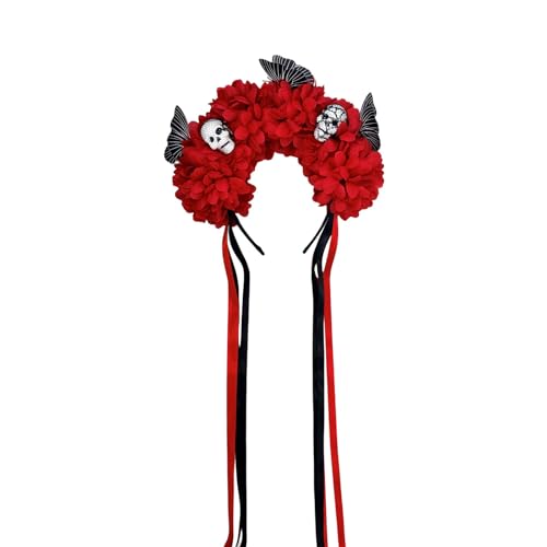 GKYQVE Wiederverwendbares Praktisches Stirnband Für Plastikschädel Und Simulierte Blumendekoration Kostümstirnband Für Halloween Themenpartys Unisex Skelett Blumenkopf von GKYQVE