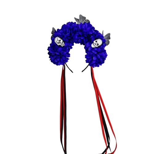 GKYQVE Wiederverwendbares Praktisches Stirnband Für Plastikschädel Und Simulierte Blumendekoration Kostümstirnband Für Halloween Themenpartys Unisex Skelett Blumenkopf von GKYQVE