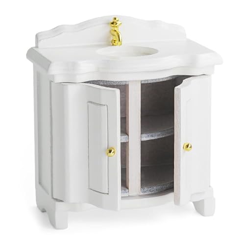 Miniatur Weißer Waschbecken Schrank 1/12 Modell Handwaschsenke Für Dollhouses Badezimmer Küchenszene Dekore Rollenspiele Requisiten von GKYQVE