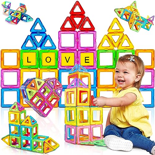 GLADTOP Magnetische Bausteine, 46 Teile Magnetbausteine, 3D-Magnetbaustein-Set, Kreatives Pädagogisches Bauspielzeug-Set, für Kinder ab 3 4 5 6 7 Mädchen Jungen Pädagogisches Geschenk von GLADTOP