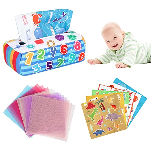 GLAITC Tücherbox Baby Spielzeug Baby Tissue Box Spielzeug Interaktive Baby Sensorische Box mit Farbiges Tuch Sensorisches Tuch Montessori Spielzeug Kinder, für Babyspielzeug ab 6 Monate Mädchen Junge von GLAITC
