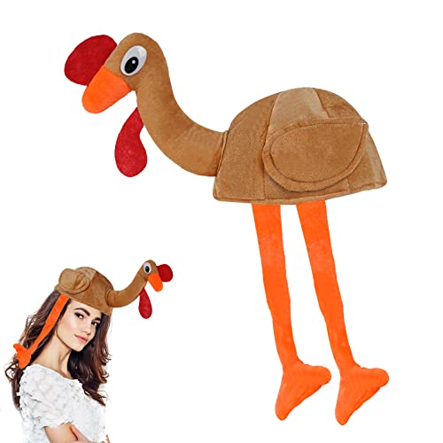 GLAITC Thanksgiving Truthahnhut, Braten Truthahn Hut mit Kopf und Beinen, Plüsch Hähnchenhut, Lustige Kopfbedeckung Zubehör für Karneval Thanksgiving, Ostern, Kostüm Zubehör von GLAITC