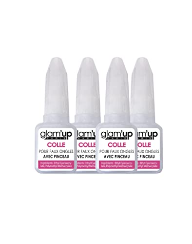 Glam'Up Paris – 4 Stück Kunstnagelkleber – langanhaltender Kleber zum Kleben oder Reparieren von künstlichen Nägeln – Größe XL mit Pinseln – 8 g von GLAM UP