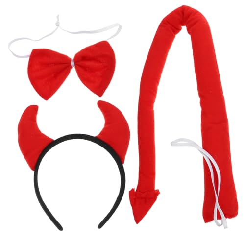 GLEAVI 1 Satz Teufelskostüm Set für Halloween Teufelshörner Haarreif Teufelschwanz Fliege für Karneval und Cosplay Lustige Accessoires für Feste und Fotos von GLEAVI