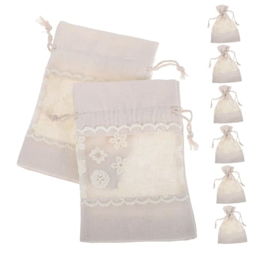 GLEAVI 10 Stück Kleine Transparente Baumwollbeutel mit Zugband und Spitzenrand Wiederverwendbare Schmuck Partygeschenkbeutel mit Blumenmuster Vielseitige Aufbewahrungstaschen für von GLEAVI