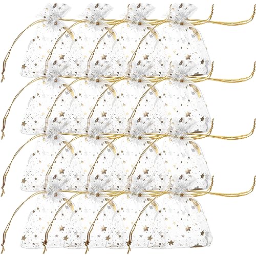 GLEAVI 100Stücke Organza Beutel mit Kordelzug Dekorative Mesh Taschen für Süßigkeiten und Schmuck Weiße Organza Säckchen für Hochzeiten Partys und Besondere Anlässe von GLEAVI