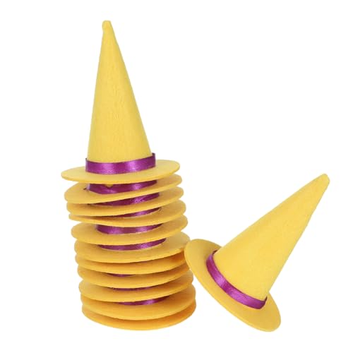 GLEAVI 12 Stück Mini Filz Hexenhüte Gelb Leichte Halloween Party Deko für Flaschen DIY Bastelprojekte und Kostümzubehör Kompakte Tischdekoration von GLEAVI