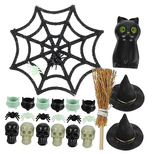 GLEAVI 1Satz Halloween Dekoration Teiliges Mit Hexenhüten Kesseln Und Schädeln Für Puppenhäuser Bastelprojekte Und Party Dekorationen Langlebig Und Tragbar von GLEAVI