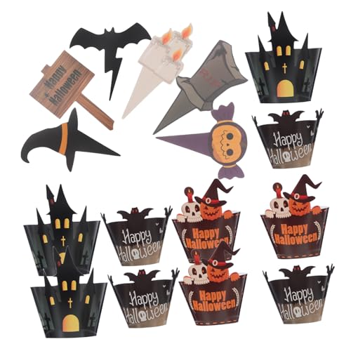 GLEAVI 2 Sätze Halloween Cupcake Dekoration mit Gruseligen Totenkopf Muffin Förmchen Fledermaus und Kürbis Cake Picks Stabile Partydeko für Geburtstag Shower und Tischgestaltung von GLEAVI