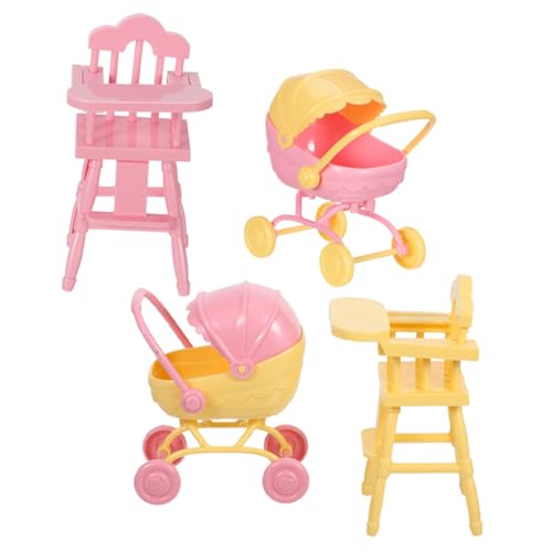 GLEAVI 2 Sätze Realistischer Babywagen und Hochstuhl Modell Tragbare Puppenmöbel mit Schiebefunktion Detailreiche Puppenhaus Spielzeuge von GLEAVI