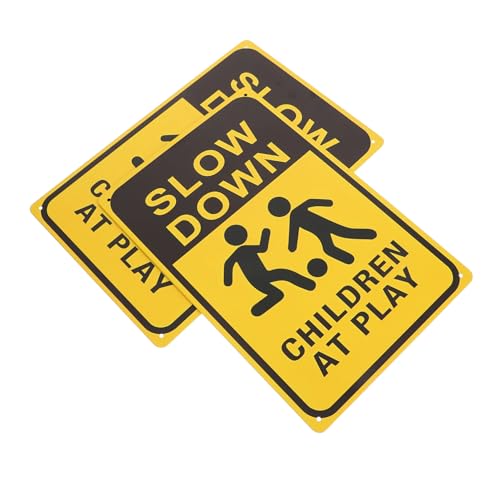 GLEAVI 2 Stück langsam Fahren Spielende Kinder Warnschild Reflektierendes Verkehrsschild Aus Metall Für Straßen Und Nachbarschaften Sicherheitshinweis Für Autofahrer von GLEAVI