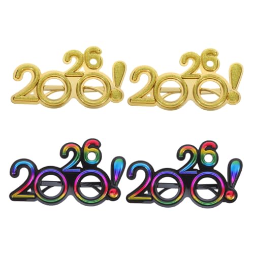 GLEAVI 4 Stück Teiliges Neujahrsbrillen mit Glitzereffekt Kreative und Stabile Partybrillen aus Langlebigem Material Bunte und Goldene Neujahrsdekoration für Silvesterfeiern von GLEAVI