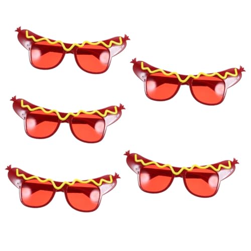 GLEAVI 5 Stück Hot-Dog-Spielzeuggläser lustig Party geformt Neuheit ausgefallene Brillen für Fotokabine Requisiten Brille flippige Brille Scherzbrille Brillenkostüm Abs rot von GLEAVI