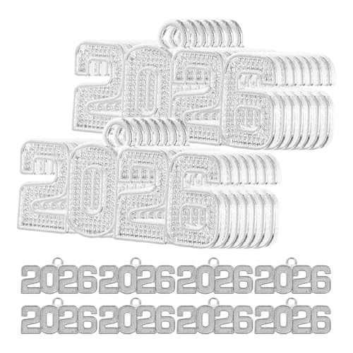 GLEAVI 50 Stück 2026 Jahres-Charms-Anhänger aus Legierung für DIY-Schlüsselanhänger, Abschluss-Quasten-Charms, Armbänder, Schmuckherstellung, Zubehör, Schlüsselanhänger zum Basteln, von GLEAVI
