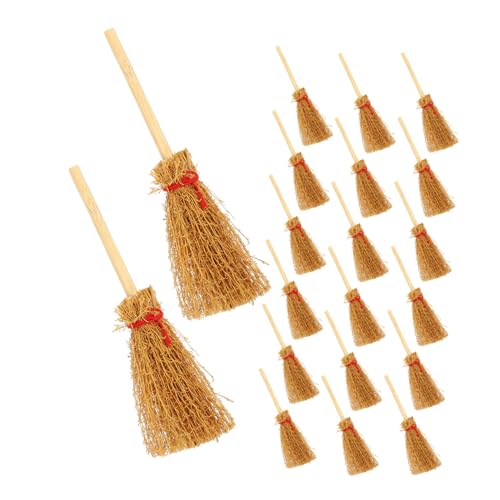 GLEAVI 50 Stück Mini Besen Deko Beige Realistische Miniatur Hexenbesen für Puppenhaus Mikro Landschaft DIY Bastelzubehör Halloween Weihnachtsdeko Leichte Hängeornamente von GLEAVI