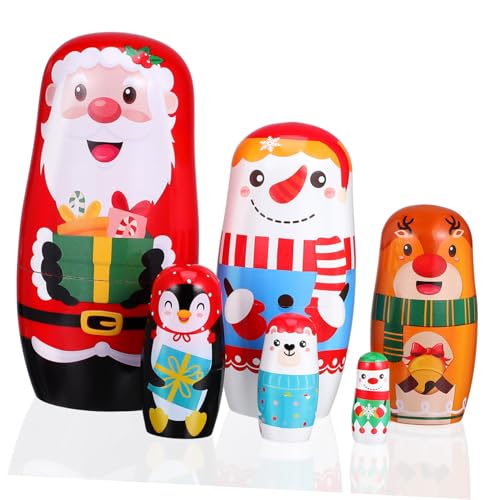 GLEAVI 6 Stück Weihnachtliche Nistpuppen aus Holz Teiliges mit Buntem Design Langlebig für Festliche Dekorationen GLEAVI 6 Stück Weihnachtliche Nistpuppen aus Holz Teiliges mit Buntem Design Langlebig für Festliche Dekorationen von GLEAVI