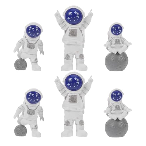 GLEAVI 6 stücke Mini Astronaut Harz Ornamente Weltraum Kuchen Dekorationen Für Weltraum Party Planeten Thema Cupcake Topper Geburtstag Party Supplies von GLEAVI