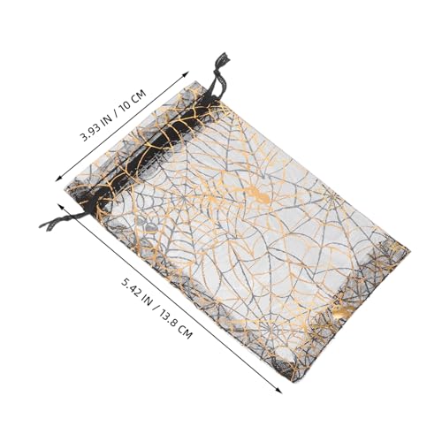 GLEAVI 60 Stück Teiliges Halloween Geschenktüten aus Schwarzem und Orangefarbenem Organza mit Goldspinnen und Kürbisdruck Transparente Zugbeutel für Süßigkeiten Partygeschenke und Snacks von GLEAVI