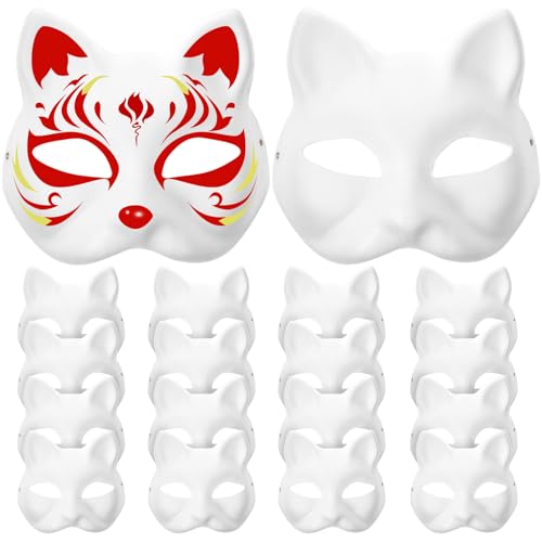 GLEAVI Tiermaske Blanko-Katzenmasken Persönlichkeit Diy-Malmasken Für Cosplay Maskerade Party 20 Stück Halloween-Masken von GLEAVI