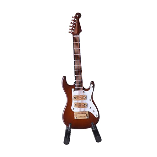 GLEAVI E-Gitarren-Ornamente Gitarrenmodell Miniatur Puppenhaus-Miniaturgitarre Miniaturen Gitarrenspielzeug E-Gitarren-Figur Mini-musikalische Ornamente Hölzern Coffee von GLEAVI