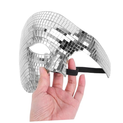 GLEAVI Glitzernde Spiegel Maske Halbgesicht Disco Kostümmaske für Frauen Männer Leichte Party Masquerade mit Reflektierender Oberfläche Silberner Festival und Halloween Accessoire von GLEAVI