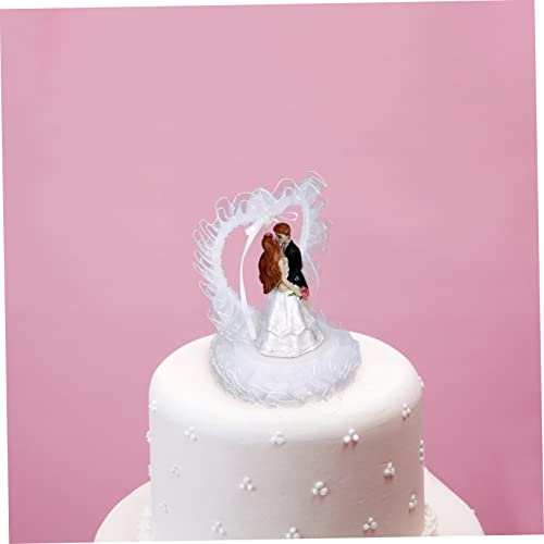 GLEAVI Romantische Hochzeits Tortendekoration Brautpaar Figur Herzform Resin Gauze Dessert Tisch Schmuck für Hochzeit Feier von GLEAVI