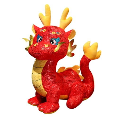 GLEAVI Sternzeichen-Drachen-Puppe Plüsch für Mädchen süße Kuscheltiere puppenaugen spielzeuge ausgestopfte Drachenpuppe Drachen-Neujahrsspielzeug PP Baumwolle rot von GLEAVI