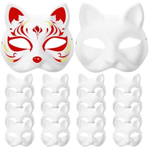 GLEAVI Tiermaske Blanko-Katzenmasken Persönlichkeit Diy-Malmasken Für Cosplay Maskerade Party 20 Stück Halloween-Masken von GLEAVI