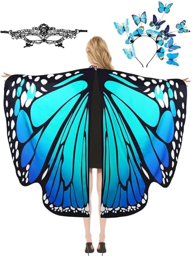 GLEEMEN Schmetterling Kostüm Damen, 3 pcs Schmetterling Kostüm Schmetterlingsflügel Erwachsene, Umhang Schmetterlings, mit Haarreif und Spitze Maske, Kostüme für Karneval Fasching Verkleidung (Blau-B) GLEEMEN Schmetterling Kostüm Damen, 3 pcs Schmetterling Kostüm Schmetterlingsflügel Erwachsene, Umhang Schmetterlings, mit Haarreif und Spitze Maske, Kostüme für Karneval Fasching Verkleidung (Blau-B) von GLEEMEN
