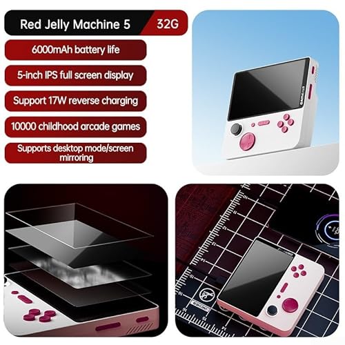 Verbessern Sie Ihr Spielerlebnis mit dem hochauflösenden Display der E5-Handkonsole und der robusten Akkulaufzeit (lila) von GLFLOW