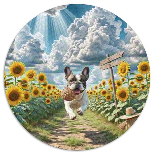 Französischer Bullhund 1000-Piece Jigsaw Puzzles Hund Round Puzzle Adult Decompression Toy Kreativ No Colour Or Print Errors for Adults von GLFSDKFUR