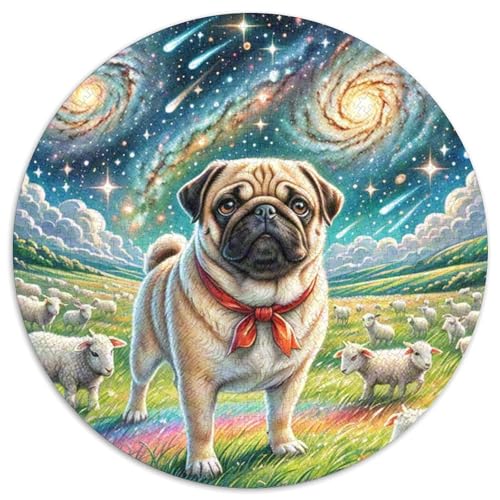 Pug 1000-Piece Jigsaw Puzzles Hund Round Puzzle Stress Relief Toys for Adults Children Kreativ No Colour Or Print Errors for Teenagers and Adults von GLFSDKFUR