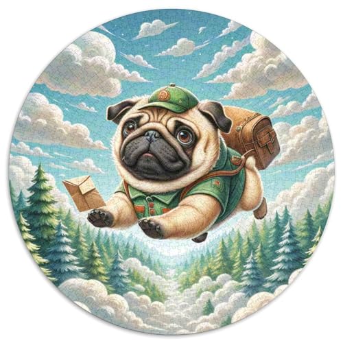 Pug 1000-Piece Jigsaw Puzzles Hund Round Puzzles for Adults and Children Kreativ No Colour Or Print Errors for Adults von GLFSDKFUR