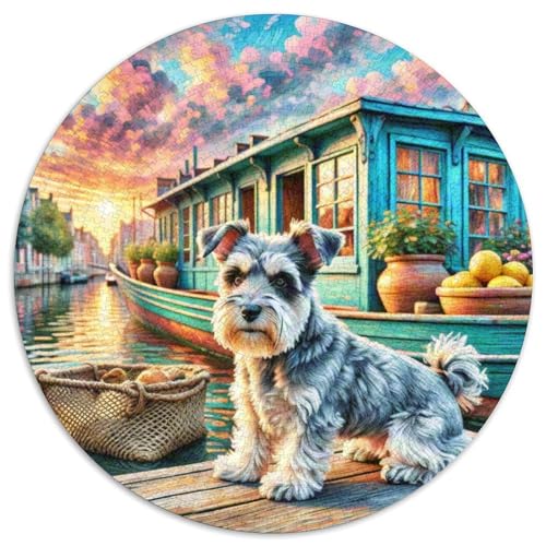 Schnauzer 1000 Piece Jigsaw Puzzle Hund Circle Puzzles for Adults and Children Kreativ No Colour Or Print Errors for Adults von GLFSDKFUR