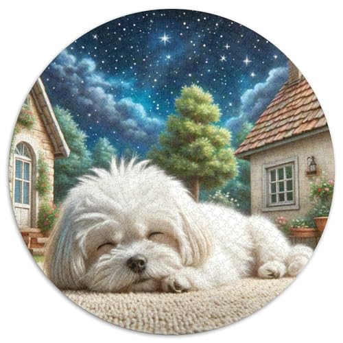 maltesisch 1000 Piece Jigsaw Puzzle Hund Circle Puzzles Stress Relief Toys for Adults Children Kreativ No Colour Or Print Errors for Children Aged 5 and Up von GLFSDKFUR