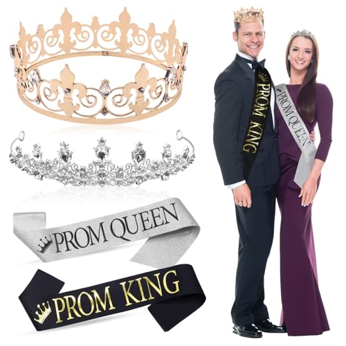 GLGHMH 4-teiliges Set mit Krone und Schärpe, Königskrone, Tiara mit glänzender Satin-Schärpe, Königin-Kostüm-Zubehör für Abschlussball 2024, Party, Halloween GLGHMH 4-teiliges Set mit Krone und Schärpe, Königskrone, Tiara mit glänzender Satin-Schärpe, Königin-Kostüm-Zubehör für Abschlussball 2024, Party, Halloween von GLGHMH