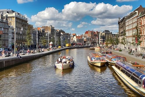 GLHUIOZ 1000 Teile,Impossible Puzzle,Geschicklichkeitsspiel für die ganze Familie,farbenfrohes Legespiel, Erwachsenenpuzzle ab 6 Jahren Amsterdam Niederlande Flüsse Flussboot von GLHUIOZ