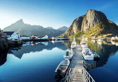 GLHUIOZ Puzzle 1000 Teile - Puzzel für Erwachsene - 100% Recycelten hölzern Jigsaw Puzzle Erwachsene und Kinder - Familienspaß Lofoten Norwegen Marinas 75x50cm von GLHUIOZ