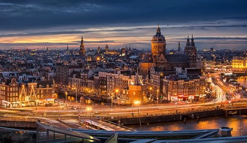 GLHUIOZ Puzzle 1000 Teile - Puzzle für Erwachsene und Kinder ab 6 Jahren, Puzzle mit Landschafts-Motiv, Amsterdam, Niederlande 75x50cm von GLHUIOZ