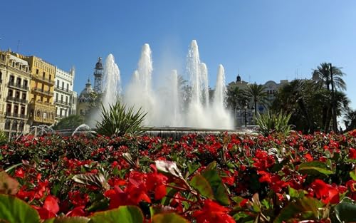 GLHUIOZ Puzzle 1500 Teile,Puzzle für Erwachsene, Impossible Puzzle,Puzzle farbenfrohes Legespiel,Geschicklichkeitsspiel für die ganze Familie, Spanien Brunnen Begonie 87x57cm von GLHUIOZ