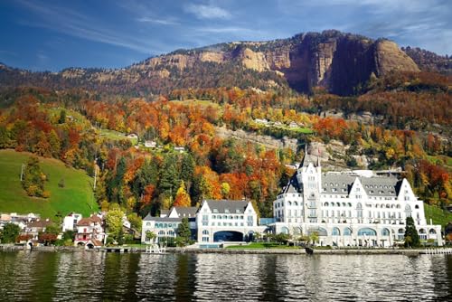 GLHUIOZ Puzzle 1500 Teile ab 9 Jahren, Erwachsenenpuzzle mit Panoramabild, Geschicklichkeitsspiel für die ganze Familie, ideal als Wandbild, Lake Switzerland Park 87x57cm von GLHUIOZ