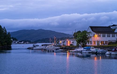 GLHUIOZ Puzzle 500 Teile, Premium Quality, für Erwachsene und Kinder ab 6 Jahren Puzzle. Norwegen Bergen Marinas Motorboot 52x38cm von GLHUIOZ