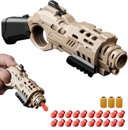 GLHYUOP EDC Spielzeugpistole Anti Stress Spielzeug,Dekompression Ziehen BootfäHig Soft Bullet Spielzeugpistole +10 Weiche BäLle, Mehrere SpielmöGlichkeiten von GLHYUOP