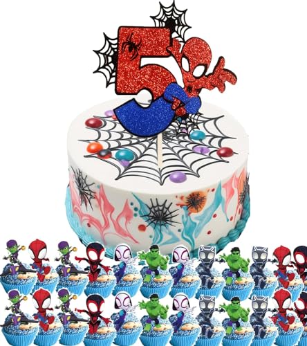 Cake Topper 5. Geburtstag, 25 PCS Tortendeko Geburtstag, Cupcake Topper, Kuchen Deko 5 Jahre, Tortendeko Kindergeburtstag, Kindergeburtstag Party Dekoration (5 Jahre) von GLICERINA