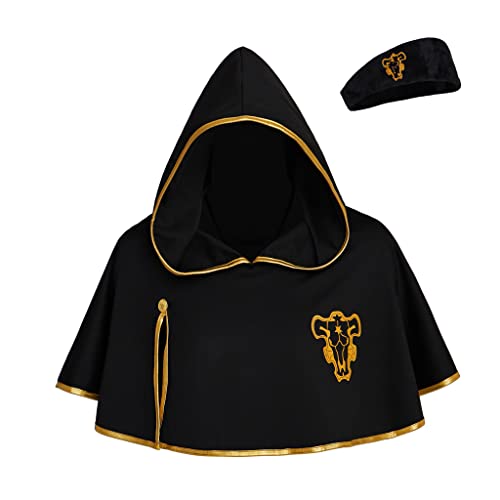 GLIMMERCOS Black Clover Cosplay Umhang mit Kapuze Stirnband – Asta Anti-Magie-Ritter Mantel, Anime Kostüm Zubehör für Halloween (Schwarz) von GLIMMERCOS