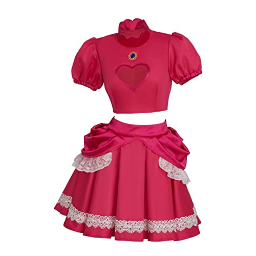 GLIMMERCOS Damen Prinzessin Peach Daisy Bowsette Rosalina Kostüm-Outfits Rollenspiel Lolita-Kleid Crop Top Rock-Anzug (Rosa, M) von GLIMMERCOS